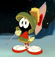 Marvin the Martian, specifically the Looney Tunes Cartoons version, standing on a planet with a flag for Mars Marvin the Martian, specifically the Looney Tunes Cartoons version, standing on a planet with a flag for Mars