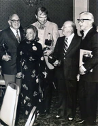 June Foray at the 1974 Annie Awards with Tex Avery, Chuck Jones, Friz Freleng, and Art Babbitt
