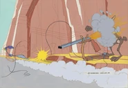 Production background with a Road Runner and Wile E. Coyote cel from The Road Runner Show