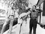 Tex with Ed Benedect (left) and Cal Howard (center) outside the Universal cartoon department c. 1932