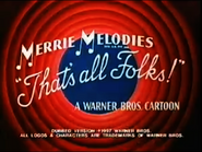 Dripalongdaffy dubbed.png (677 KB) 1997 dubbed notice shown on the ending of "Drip-Along Daffy" from the Carrotblanca tape in this collection (international versions only). This dubbed notice here is quite short, since these shorts' dub track survive their original music-and-effects track but had new sound effects from other cartoons added in to replace some of the lost original music-and-effects track.