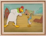 Cel of Miss Prissy paired with a cel of Foghorn Leghorn from "Weasel While You Work"