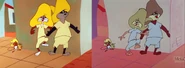 Comparison of scene from this short (left) and "Mucho Locos" (right)