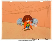 Production background with a Yosemite Sam cel from a Skaggs commercial