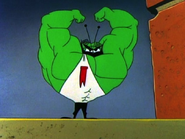 Flexing his muscles
