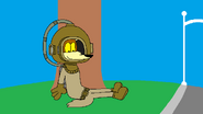 Wile E. Coyote in a Diving Suit Sitting on a Grass