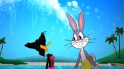 Bugs glances at an injured Daffy.