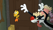 Sylvester chasing Tweety.