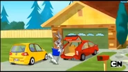 Lola nearly hits Bugs with her car