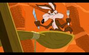 Wile E. preparing to eat Road Runner.