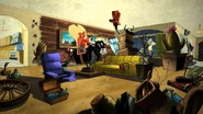 Yosemite Sam's living arrangements include tons of clutter.