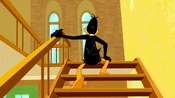 Daffy climbing the stairs.