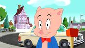 Porky listening to Daffy's plan to end Rodney and Bugs' friendship.