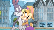 Bugs becomes surprised when Lola hugs him.