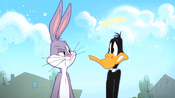 Bugs glares at Daffy.