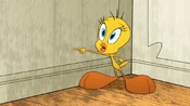 Tweety notices Taz snuck in the house.