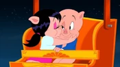 Petunia kisses Porky.