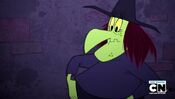 Witch Lezah realizes she forgot to ask Tweety for payment, having cast her spell on him too soon.