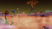 The prehistoric Road Runner is chasing Wile E. Coyote.