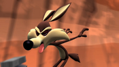 Wile E. Coyote blowing a raspberry (note: Coyote is no longer in the tunnel).