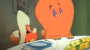 Gossamer and Yosemite Sam give each other bored glances
