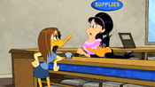 ...Daffy interrupts Tina to ask about the bump.