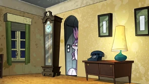 Bugs goes down the elevator.