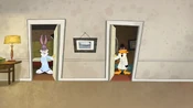 Bugs asks Daffy if he slept well.