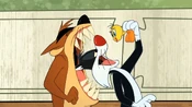 Sylvester is close to eating Tweety.