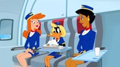 Daffy enjoying his food, with the other flight attendants.