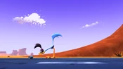 Road Runner notices his predator has dropped a can.