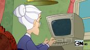 Granny's computer shuts off due to Sylvester chasing Tweety.