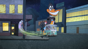 Daffy running a stop sign.