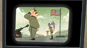 Bugs watching himself and a general saluting in the military.
