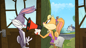 Bugs gets annoyed at Lola after she begins talking into the megaphone again.