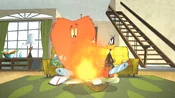Daffy sets chainsaws on fire, telling Gossamer that it is a talent.