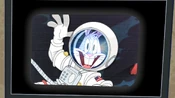 Bugs watching himself wave at the camera in space.