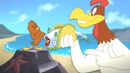 Chicken Hawk (547 KB) Foghorn offers Henery a fish taco.