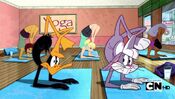 Bugs and Daffy doing yoga.