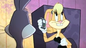 Lola playing back Bugs' previous comment on a tape recorder.