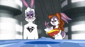 To make Daffy pay attention, Bugs tells the story of Superman.
