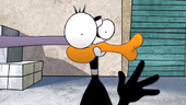 Bugs grabs Daffy's face to make Daffy stop saying his credit card number.