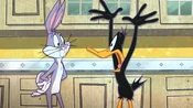 Daffy shouting at Bugs.