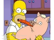Spider Pig y Homer compartiendo una zanahoria