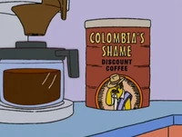  toma café barato de Colombia, con una imagen de Juan Valdez.