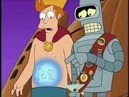 Bender con el rostro de Homero en una de sus medallas.