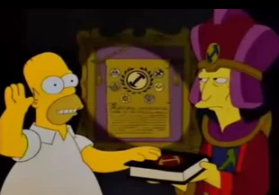 Homer jurando lealtad a los Stonecutters.