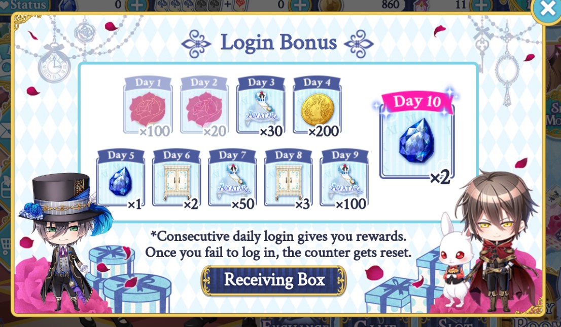 Login bonus | Lost Alice In Wonderland: Shall We Date? Wiki | Fandom