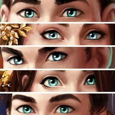 From top-bottom/left-right: Alden, Della, Alvar, Biana, and Fitz's blue eyes