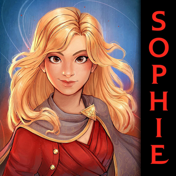 A drawing of Sophie looking forward confidently, with her hair swirling around her